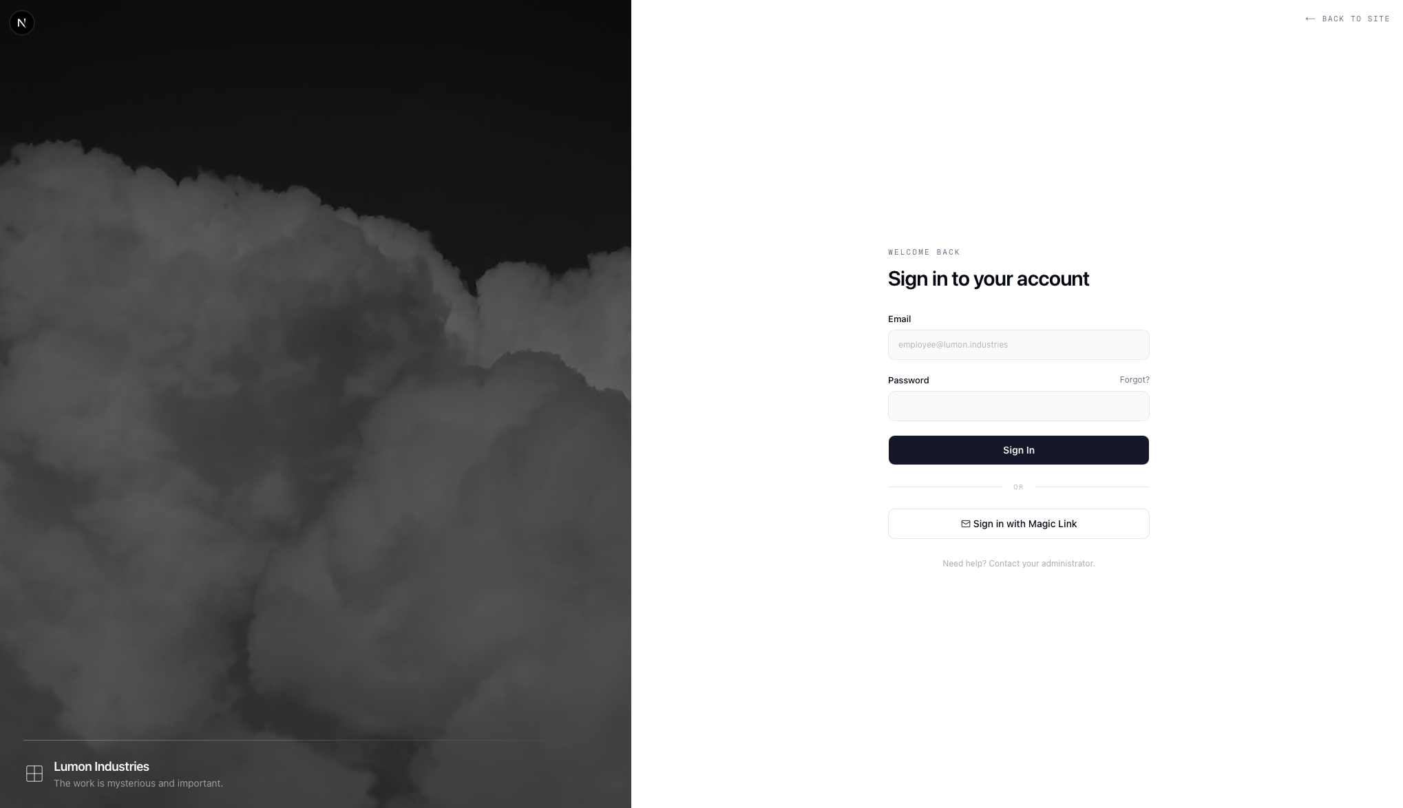 Custom login page with split-screen layout
